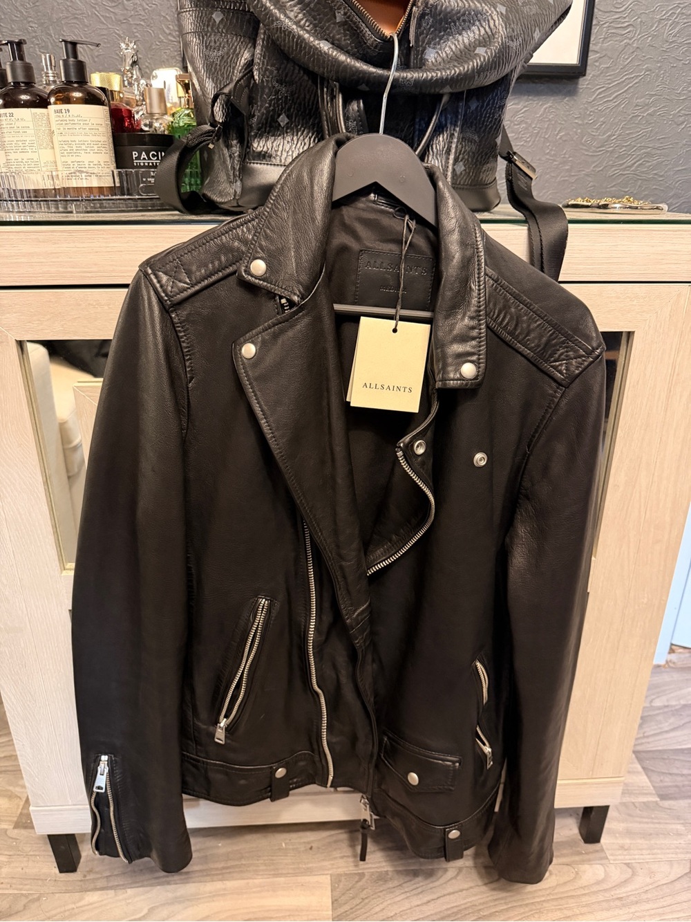 AllSaints Black Leather Moto-Style Jacket